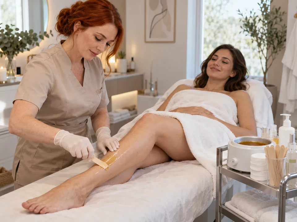Profissional durante um serviço de depilação