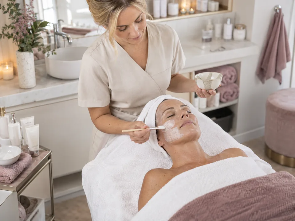 Esteticista durante um tratamento de pele