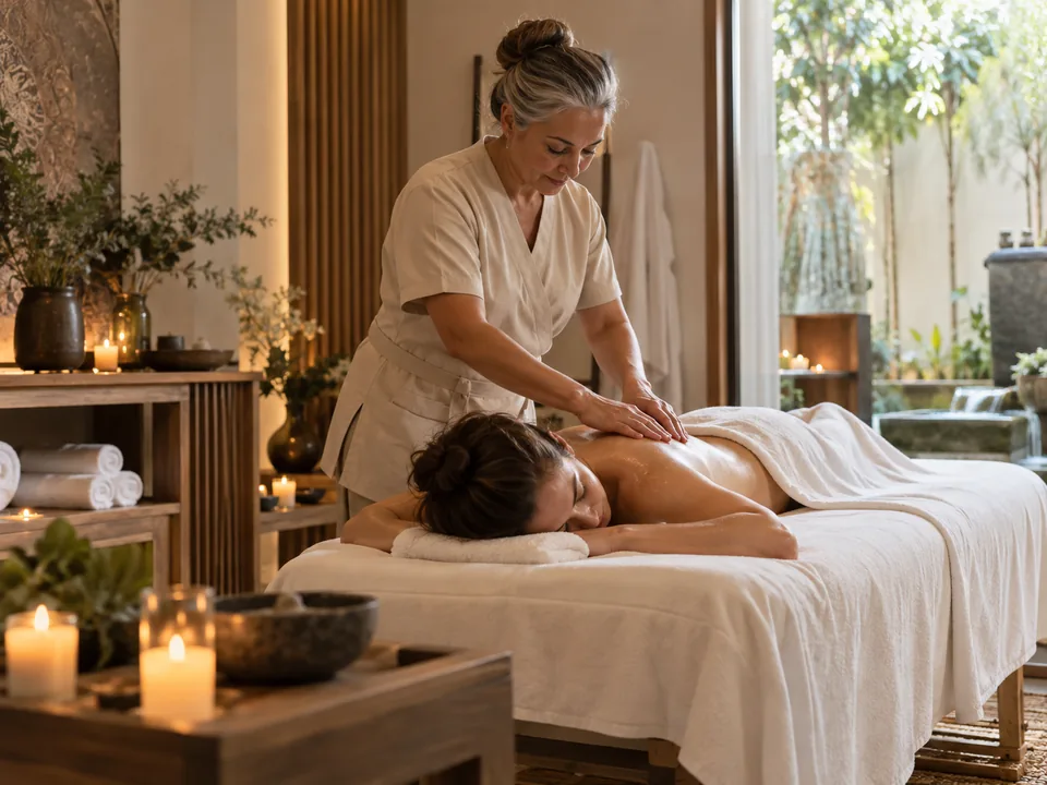 Profissional de massagem e bem-estar durante um atendimento