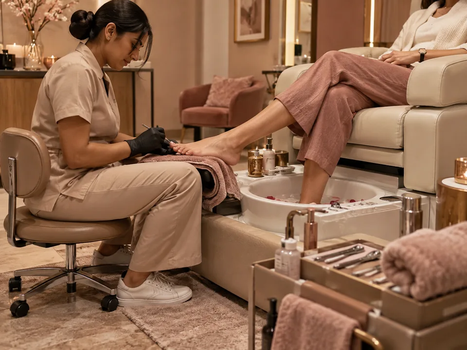 Profissional durante cuidados de pés